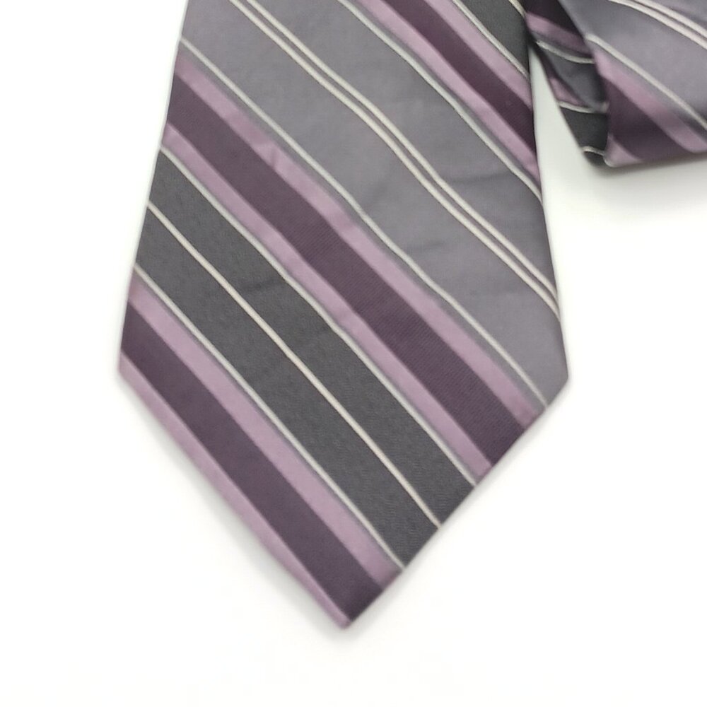Axist Silk Tie Men’s 60” Gray Purple Stripe Retro 80s 90s Preppy Wide New